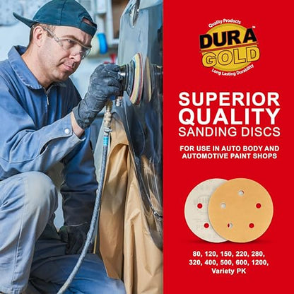 Dura-Gold 5" Gold Sanding Disc Grit Assortment, 5 Hole Pattern 10 Discs Ea - size: Variety Pack