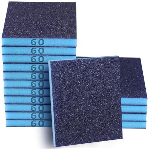 16 Pack 60 Grits Sanding Sponge, Coarse Sanding Block, Washable and Reusable Wet Dry Sandpaper Block Sandpaper Sponge for Wood Metal FurniturePaint and Drywall - color: Blue, size: 60 Grits-16PCS