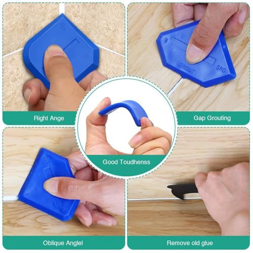 9 Pieces Silicone Caulking Tool Kit with 5 Silicone Tips Scrapers, Grout Removal Scraper Set, Sealant Finishing Tool with Multi Angle Scrapers, Residue Remover Tools for Kitchen Bathroom Window Sink