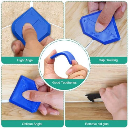 9 Pieces Silicone Caulking Tool Kit with 5 Silicone Tips Scrapers, Grout Removal Scraper Set, Sealant Finishing Tool with Multi Angle Scrapers, Residue Remover Tools for Kitchen Bathroom Window Sink