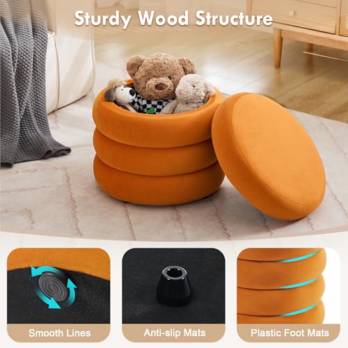Compact Round Ottoman, Orange - color: Orange