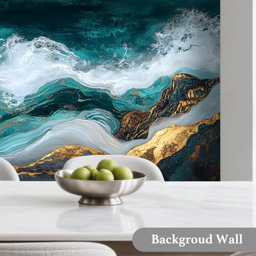 Nuxovilar Teal Gold Marble Vein Wallpaper Peel Stick 15.75x118.11 - color: YVC03579-A, size: 15.7" x 118.1"