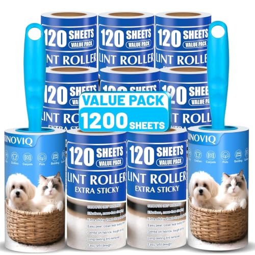 Lint Roller for Pet Hair, 1200 Sheets, 2 Handles, Extra Sticky - size: 2 Handles + 8 Refills + 1200 Sheets