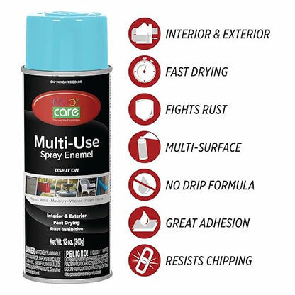 Spray Paint, 12 oz, 4-Pack (Gloss Light Blue) – All-Purpose, Indoor & Outdoor, Rust Resistant, for Wood, Metal, Plastic & Masonry - color: Light Blue