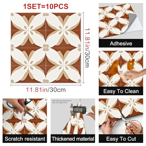 HOMETITUTE White Beige Brown Petal Pattern Floor 12x12 Vinyl Tile - color: White
