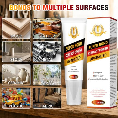 Contact Cement Adhesive, High Performance Neoprene Contact Adhesive with Brush, Waterproof Contact Cement Glue for Wood, Leather, Shoe, Furniture Repairs and Crafts, Flexible and Strong Bonding