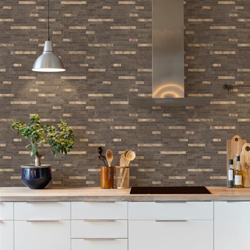 STICKGOO 20 Sheets Peel and Stick Backsplash Tile, Stick on Backsplash for Kitchen and Bathroom, Dark Brown Marble Look PVC Mixed Metal Gold Self Adhesive Wall Tiles - color: Dark Brown + Metal Gold