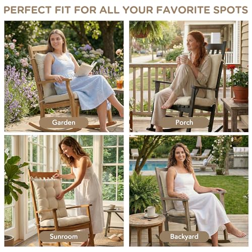 Codi Rocking Chair Cushions Indoor, Water-Resistant, Beige 1 Pack - color: Beige, size: 18"x18"/18"x22" - Standard 1PK