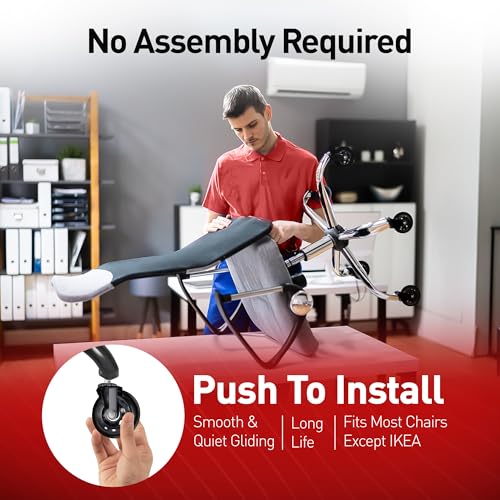 RIVEDA Office Chair Caster Wheels Set of 5 - Smooth 3 inch Heavy-Duty Replacement Rubber Wheels for Gaming & Desk Chair - Easy to Install, Suitable for Hardwood Floors, Carpet, Tiles (Black) - color: Black