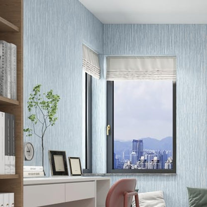 Haimin Grasscloth Wallpaper Textured 24in X 393in Fabric Contact Paper Light Blue Wall Paper Textured Linen Peel and Stick Self-Adhesive Thick Vinyl Embossed Film Wallpaper - color: Light Blue
