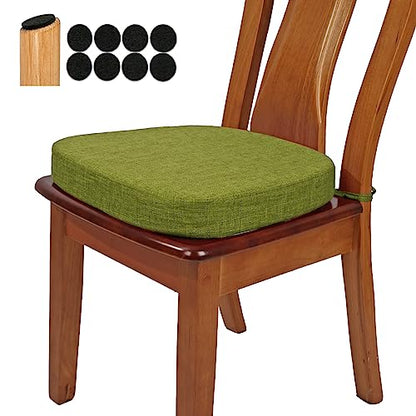 BUYUE Thickened 2.5" Friendly Woven Fabric Dining Chair Cushion, U-Shape High Density Foam Comfortable Chair Pad for Kitchen, Slip Resistant Indoor Seat Cushion (1 Piece, Grass Green) - color: Grass Green