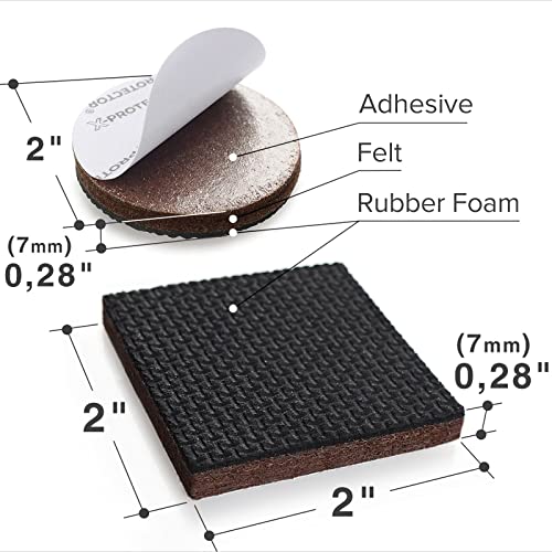 16 PCS 2" Non-Slip Furniture Pads X-Protector - Premium Furniture Grippers! - size: 2 inch 16 Round & Square