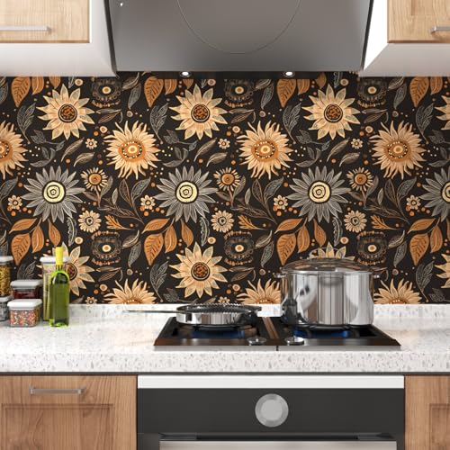 Laatse Boho Floral Wallpaper Peel and Stick 17.5" × 393", Black - color: Black,Brown, size: 393" x 17.5"