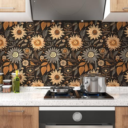 Laatse Boho Floral Wallpaper Peel and Stick 17.5" × 393", Black - color: Black,Brown, size: 393" x 17.5"