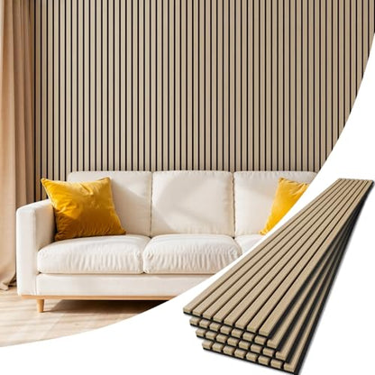 4 Pack Acoustic Wood Panels for Wall 94.48" x 12.79" Soundproof - color: Oak, size: 94" x 12" (4 PCs)