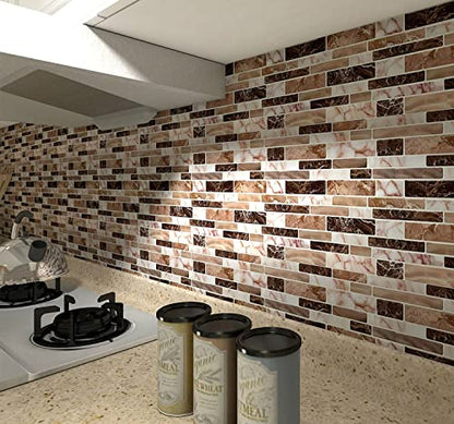 LONGKING 10-Sheet Peel and Stick Tile Backsplash, Vinyl Self-Adhesive Tile Stickers for Kitchen, Bathroom - color: Light Brown, size: 12 inches x 12 inches