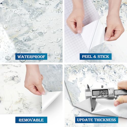 FunStick 24"x200" Blue White Marble Contact Paper Peel and Stick Countertop Contact Paper Waterproof Marble Wallpaper Self Adhesive Wall Paper for Kitchen Bathroom Cabinet Counter Top Table Vinyl Wrap - size: 200" x 24"