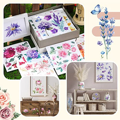 BBTO 12 Sheets Rub on Transfers for Crafts Wood Furniture DIY, 5.5" x 5.7" - style: Floral Style