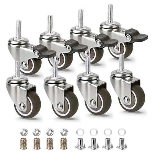 1.5 Inch Caster Wheels with Threaded Stem, Metric M8 x 20MM Screw Set of 8