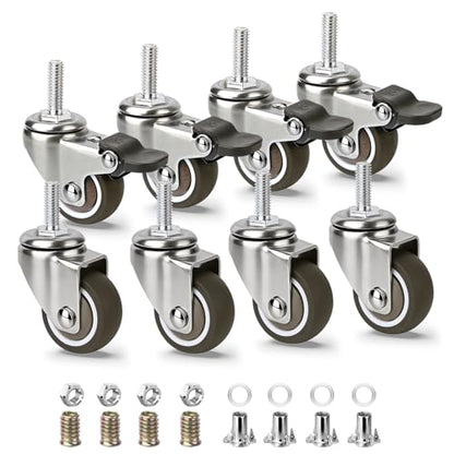 1.5 Inch Caster Wheels with Threaded Stem, Metric M8 x 20MM Screw Set of 8