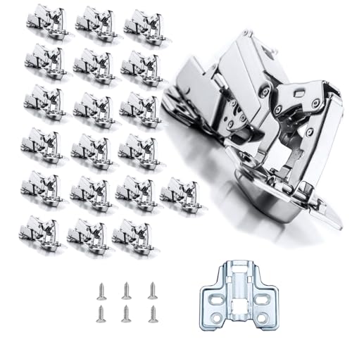 XIEHE Hardware 165 Degree Soft Close Full Overlay Frameless Hinges 20 Pack, for Kitchen Cabinets Door Brushed Nickel Flush Mount Clip-on Hinge with Screws - color: full-overlay, size: 20 Pack