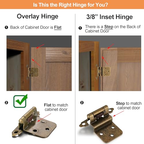 Antique Brass Cabinet Hinges, 1/2” Overlay, 4 Pack - color: Antique Brass, size: 1/2 Inch Overlay