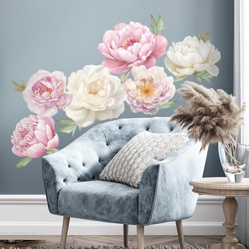 SHUCHING Peony Wall Decal Peel and Stick, Large Flower Sticker Bedroom - color: Sch-25f-0061