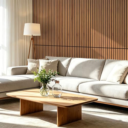 Art3d 47 x 23.6 Inch Acoustic Wood Slat Design Wall Panel, 4-Pack, Chestnut - color: Chestnut, size: 23.6" x 47"