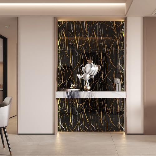 Haimin 3D Wall Panels Peel and Stick Marble Tile Look 10 Pack Waterproof - color: Black Gold-6018