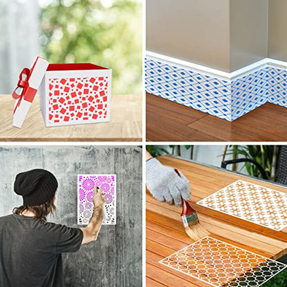 OOTSR 12 Geometric Painting Stencils Set, 11.4"x8.3" Art Templates for Crafts Reusable, Painting Stencils for Painting on Wood, Furniture Wall Scrapbooking, Home Decor DIY Supplies