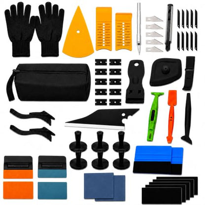 60 Pcs Vinyl Wrap Tool Kit for Car Wrapping, Window Tint Kit with Felt Squeegees, 6 Magnetic Holders, Film Cutter, Utility Knife, Scrapers & Storage Bag for Auto Vinyl, PPF, Decals