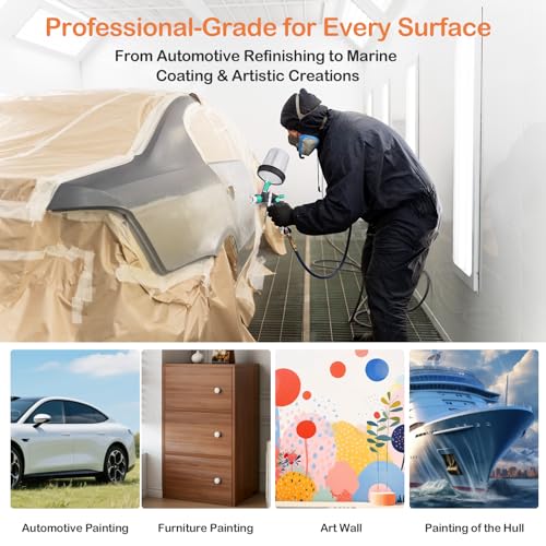 HVLP Air Spray Gun Kit Includes 10 Disposable 650ml Paint Cups with 1.4/1.7/2.0mm Nozzles. The Automotive Paint Spray Gun can be Used for Primer, Clear Topcoat Application(Black) - color: Black