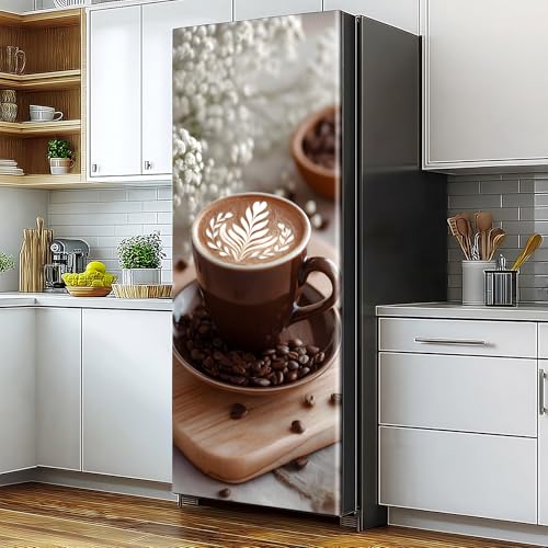 BVBOX Self-Adhesive Vinyl Refrigerator Stickers - Coffee Latte Peel and Stick Removable Wallpaper for Door Wall Furniture Wrinkle-Resistant Waterproof No Residue DIY Home Decor - color: Coffee Latte