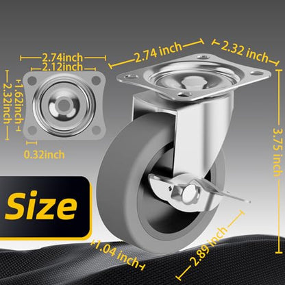 Caster Wheels,3 Inch Casters Set of 4,Heavy Duty Caster with Brake - style: Grey-3"8pack