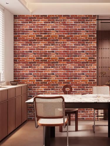 Abyssaly Brick Wallpaper Peel and Stick Red Bricks Wrapping Paper - color: Red, size: 17.7" x 787.4"
