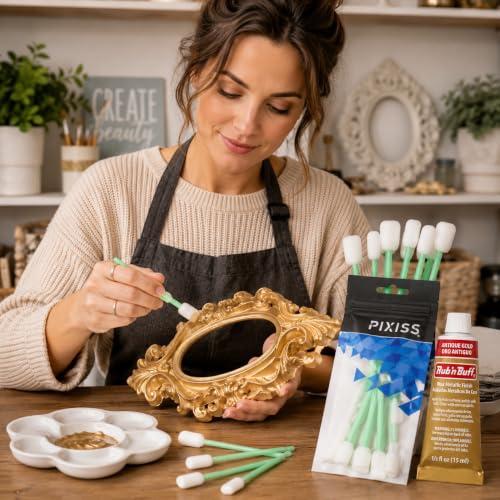 Rub n Buff Wax Metallic Antique Gold, Rub and Buff Finish, 0.5-Fluid Ounce, Pixiss Blending and Application Tools for Applying Metallic Wax Paint - color: Antique Gold