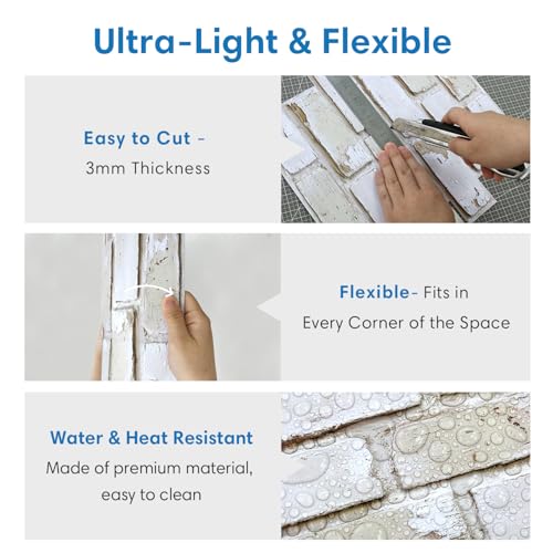 COMSTICKC 3D Faux Brick Wall Panels Peel and Stick, 10 Pcs 11.8" x 11.8" - color: Retro White - 2