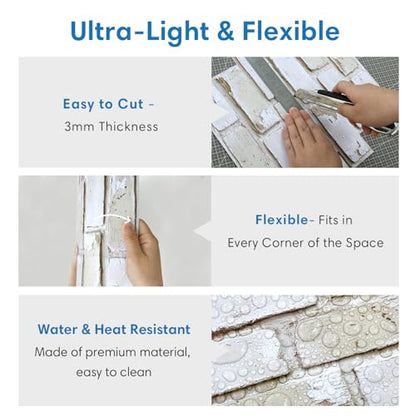 COMSTICKC 3D Faux Brick Wall Panels Peel and Stick, 10 Pcs 11.8" x 11.8" - color: Retro White - 2