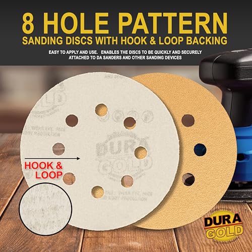 Dura-Gold 5" Gold Sanding Discs, 60 Grit, Box of 50, 8 Hole Pattern, H & L - size: 60-Grit - Gold