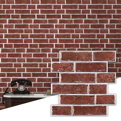Commomy Faux Brick Panels Peel and Stick Wall Stickers 10 Pcs 11.8" x 11.8" - color: Brick-WR