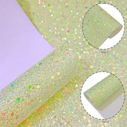 Meishu Spring Green Glitter Faux Leather Roll, 12 x 52 inches, Bright Lime Green Glitter Leatherette Sheets for Sewing(24018#13 Light Green) - color: 24018#13 Light Green