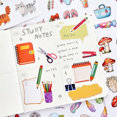 Cute Sticker Book,Set of 2 Sticker Books, Kawaii Aesthetic Stickers with Flowers,Donuts,Cats,Balloons,Y2K,Plants and Sweet Desserts,Scrapbooking Stickers for Journals,Water Bottles,Notebooks