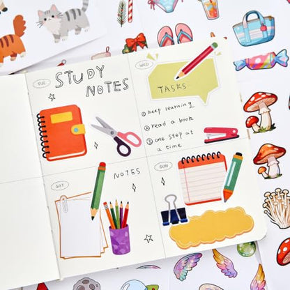 Cute Sticker Book,Set of 2 Sticker Books, Kawaii Aesthetic Stickers with Flowers,Donuts,Cats,Balloons,Y2K,Plants and Sweet Desserts,Scrapbooking Stickers for Journals,Water Bottles,Notebooks