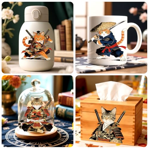 Peacoblue Samurai Cat Rub On Transfers for Craft, Transfer Sticker - style: Samurai Cat