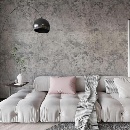 BAYYA Concrete Wallpaper Peel and Stick Grey/Brown/Beige Cement Contact Paper 15.8"x1181" Industrial Style Self Adhesive Waterproof Removable Wall Covering Wall Paper Vinyl Film Furniture Stickers - color: Gray, size: 15.8" x 1181"