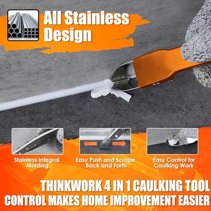 4 in 1 Silicone Caulking Tool Kit, Stainless Steel Caulk Remover Tool - color: Orange