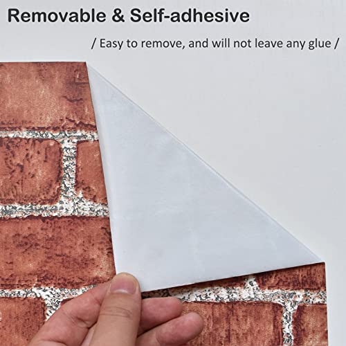 Cohoo Home Red Brick Wallpaper Peel and Stick Contact Paper Faux 393”×18” - color: Red, size: 17.7" x 393"