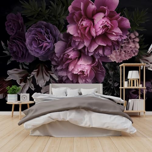 Purple Peony Flower Wallpaper with Peel-and-Stick Backing 96"x137" - color: ZZSL-03, size: 96"x137"