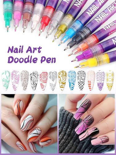12 Color Nail Art Markers Kalolary Nail Art Pens Quick Dry Nail Polish Pen - color: H