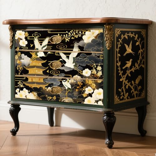 Peacoblue Crane Rub On Transfers for Furniture Craft 6"x12" - style: Crane on Black Background